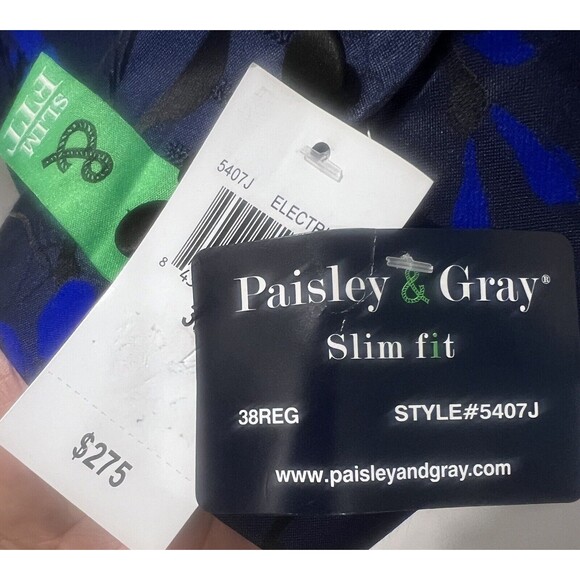 Paisley & Gray Men's Slim Fit Blue Floral Suit Blazer Tuxedo Jacket Size 38R - Picture 9 of 16